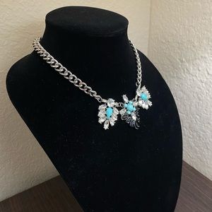 Silver chunky necklace with black and blue accents
